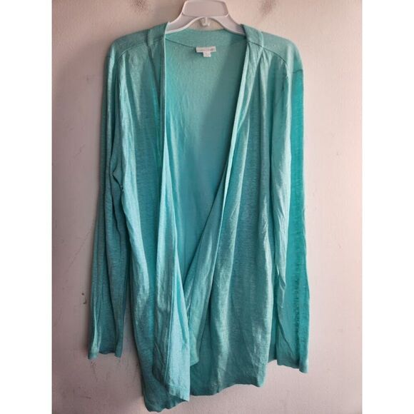 Jill Love Linen Blue Green 100% Linen Open Tunic Cardigan Sweater size Large - Picture 1 of 7